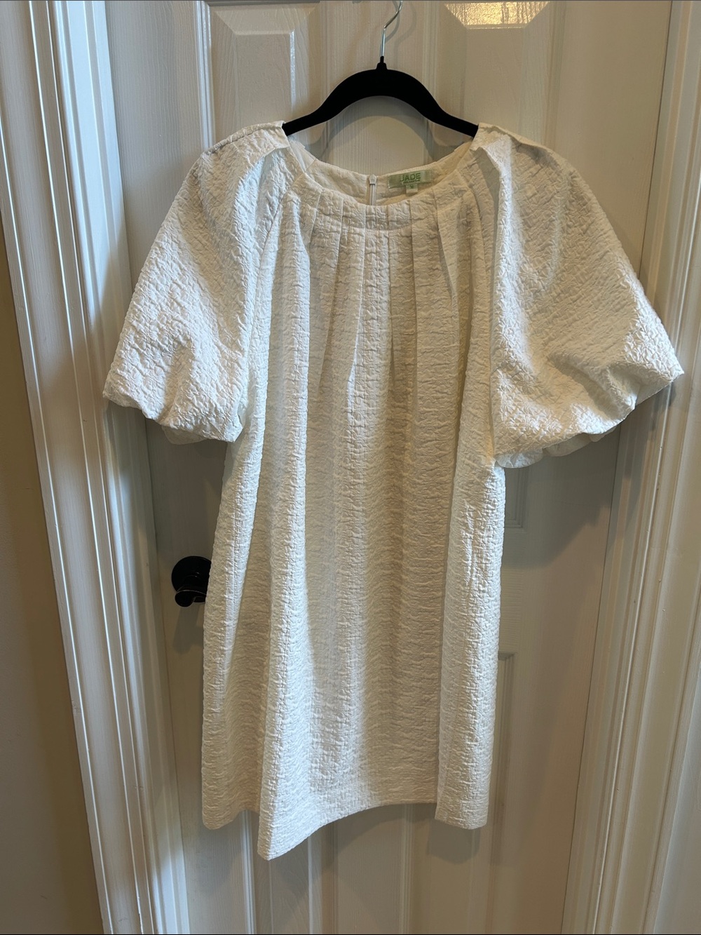 Jade White Textured Puff Sleeve Shift Dress